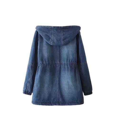 Winter New Womens Fleece-Lined Mid-Length Denim Padded Jacket Coats