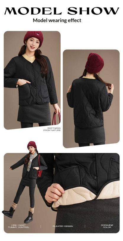 Women's Crew-neck Long-sleeve Thermal Cotton Jacket